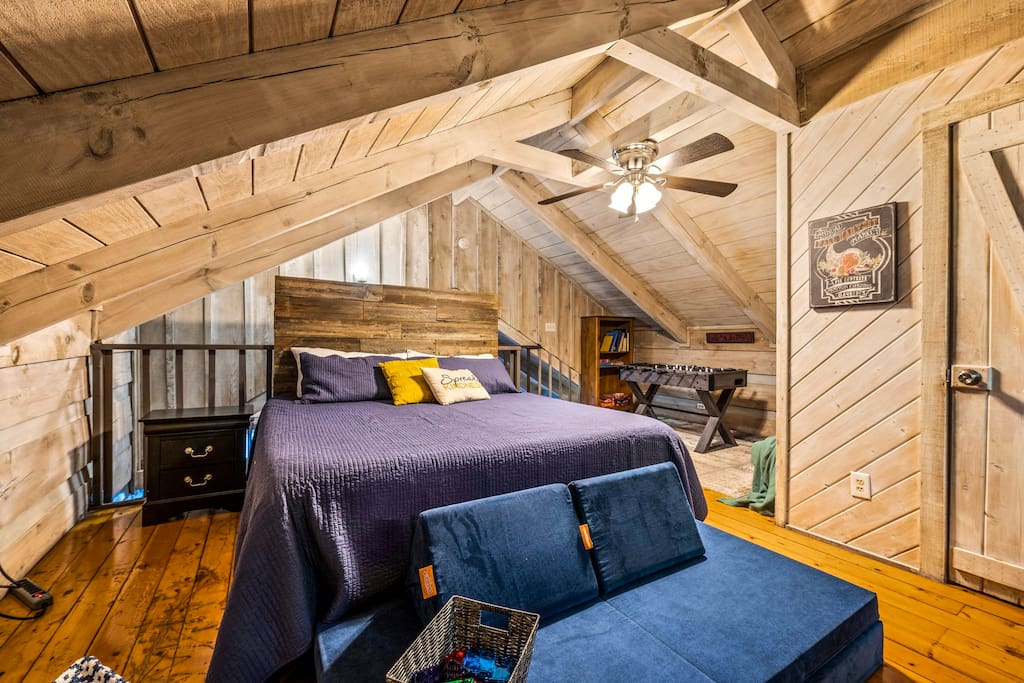 The loft bedroom. .5 bathroom access. Some fun games for kids (and adults like me)