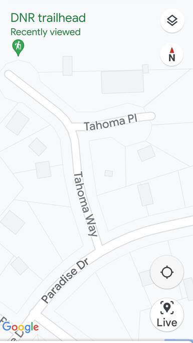 Head right on Paradise Drive from the cabin and walk to the DNR trail head.