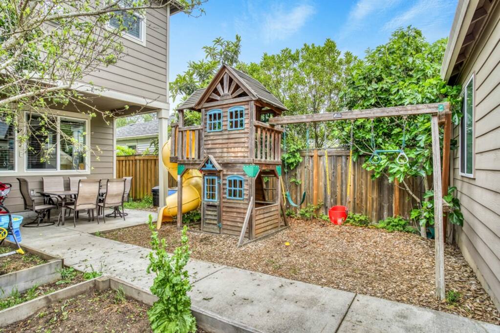 Backyard with play structure 