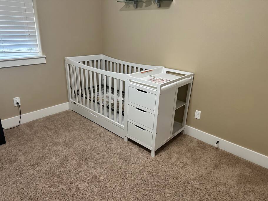 Full size crib for use. Also a breathable bumper and change table.