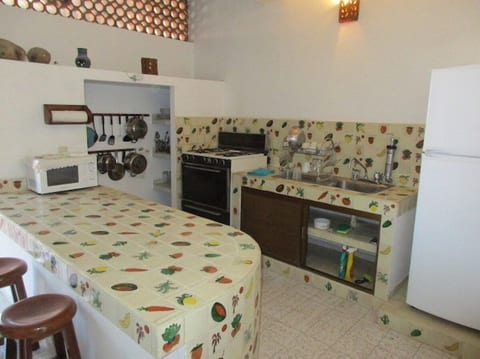 Large kitchen.Microwave , stove, refrigator and coffe maker.