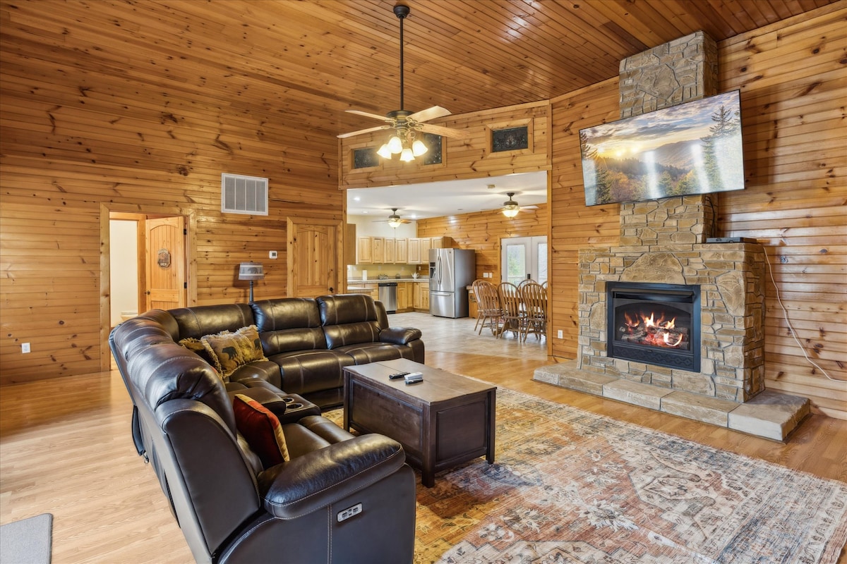 Enjoy movie night by the fireplace and relax in plush leather seating!