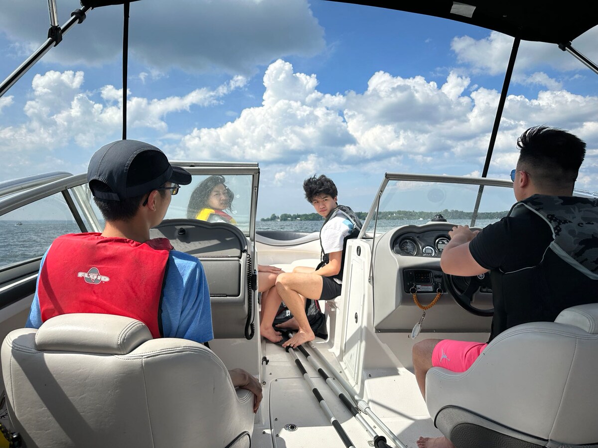 Guests enjoy boating on Lake Simcoe which can be accessed directly from our backyard canal.