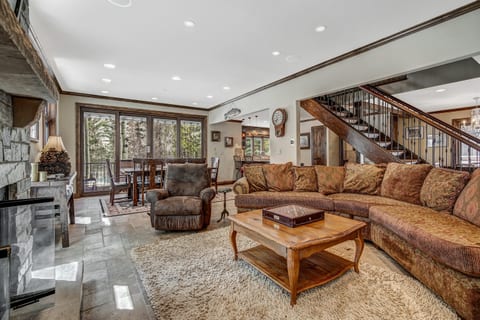 Large comfy sofa. All bedrooms upstairs.
