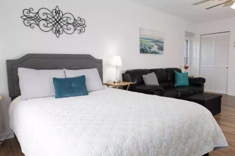 Pull out sofa bed with queen size mattress.