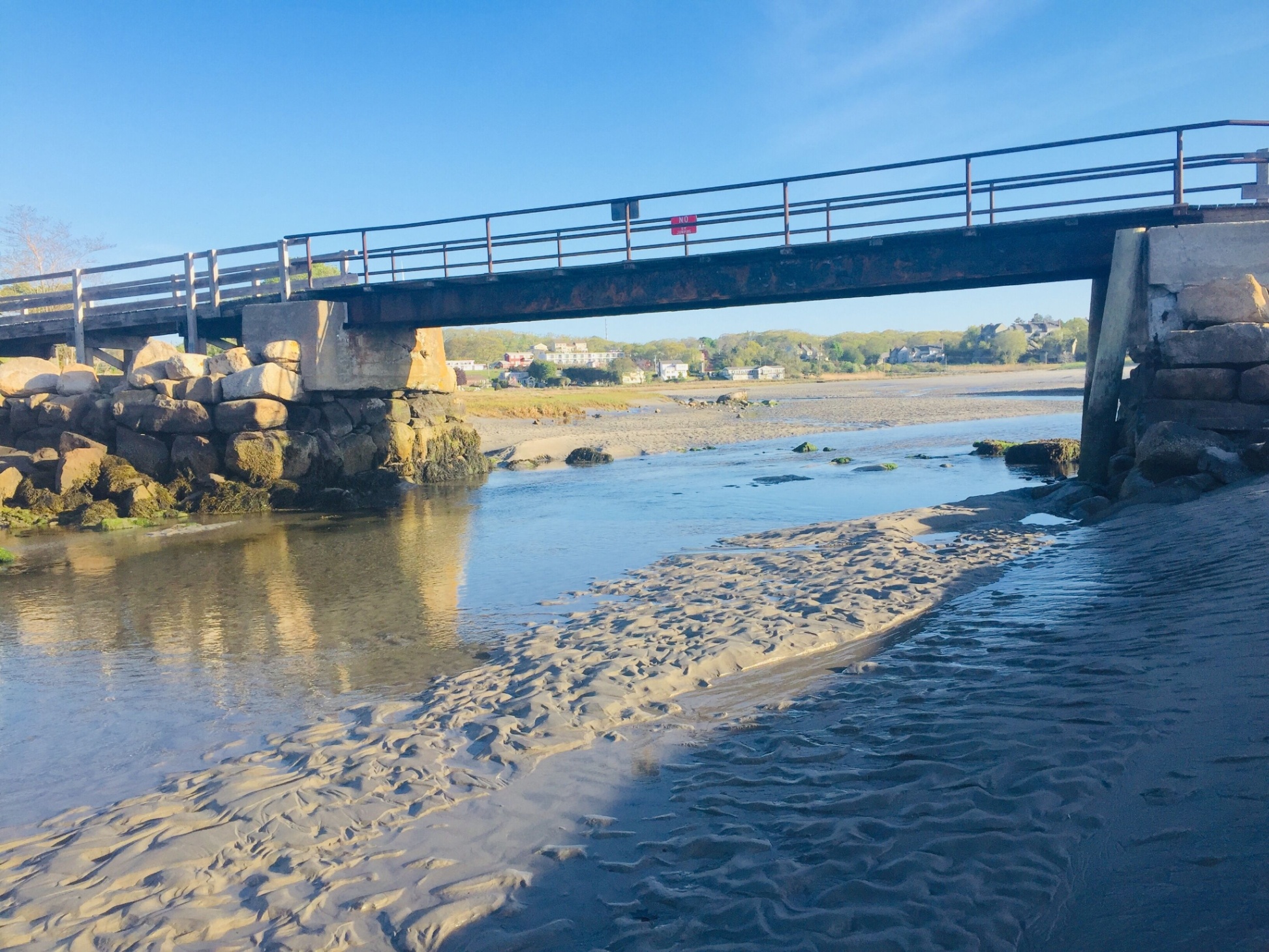 Up the tidal creak under the footbridge.