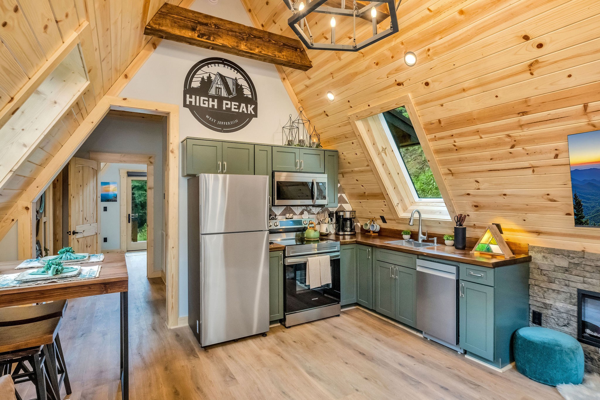 Kitchen View with Dining area Kitchen View with Dining area - High Peak Aframe Cabin - West Jefferson