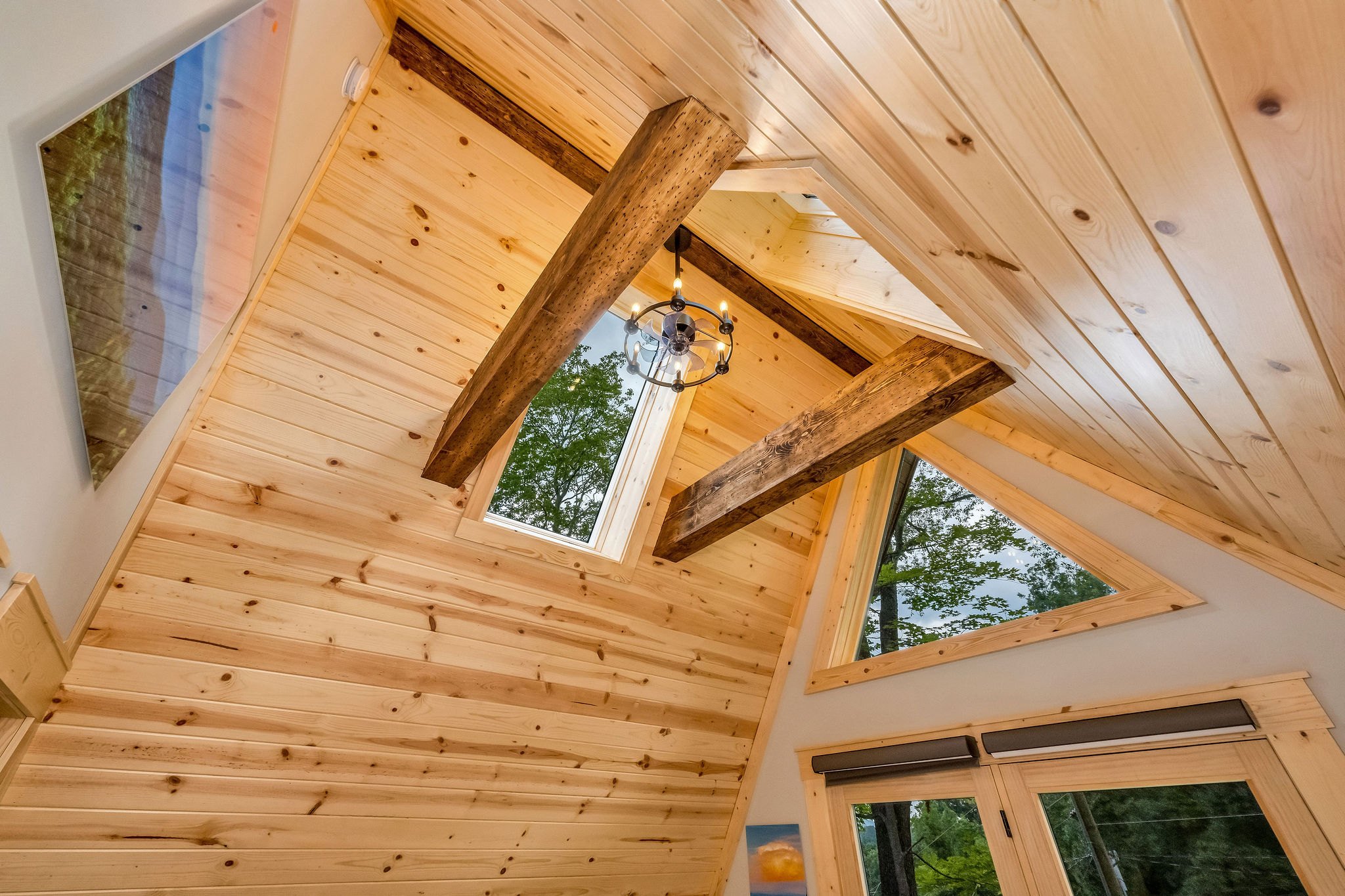 Bedroom Beams skylights and lighting Bedroom Beams skylights and lighting - High Peak Aframe Cabin - West Jefferson