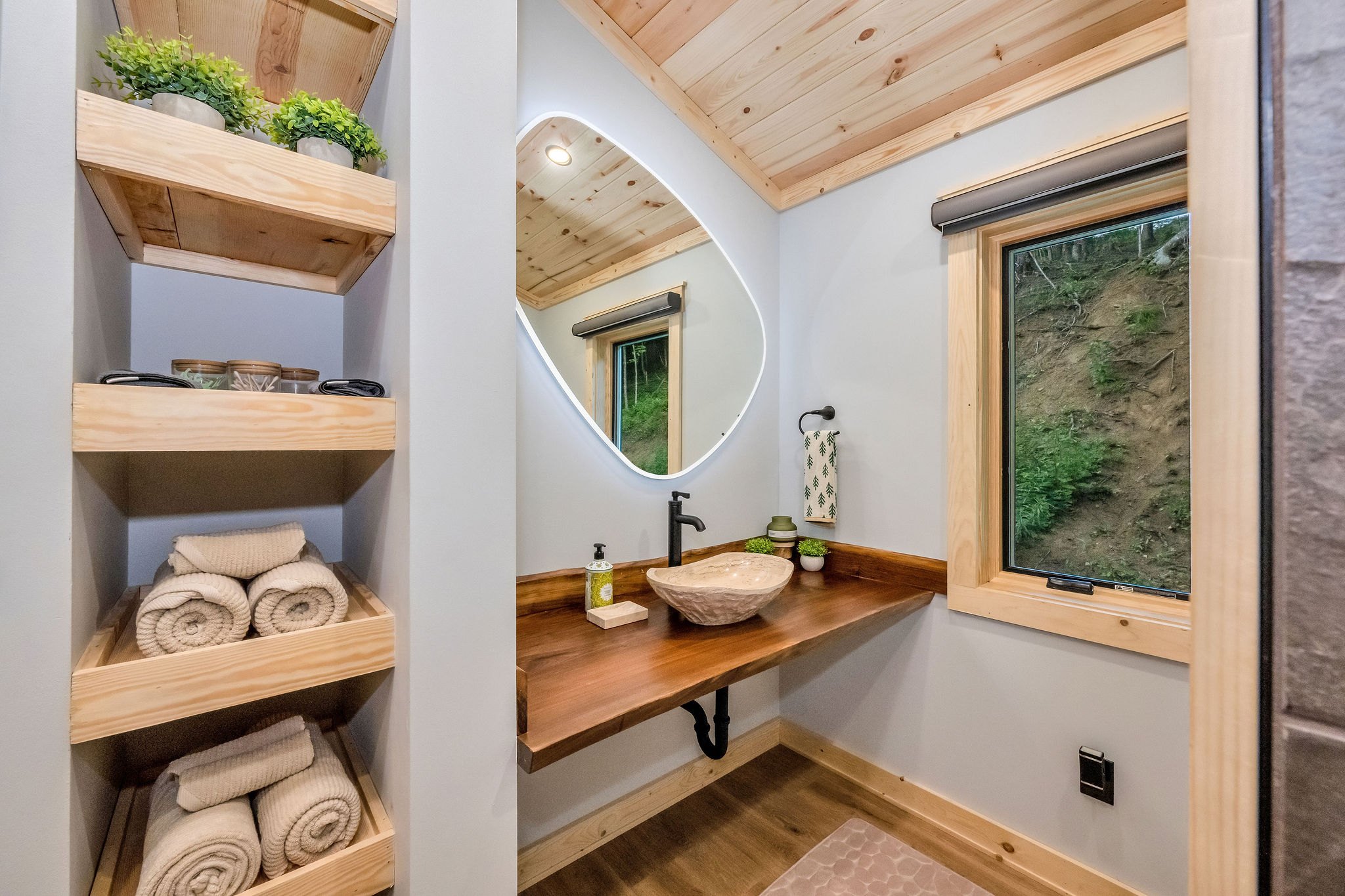 Bathroom Vanity and Mirror Bathroom Vanity and Mirror - High Peak Aframe Cabin - West Jefferson