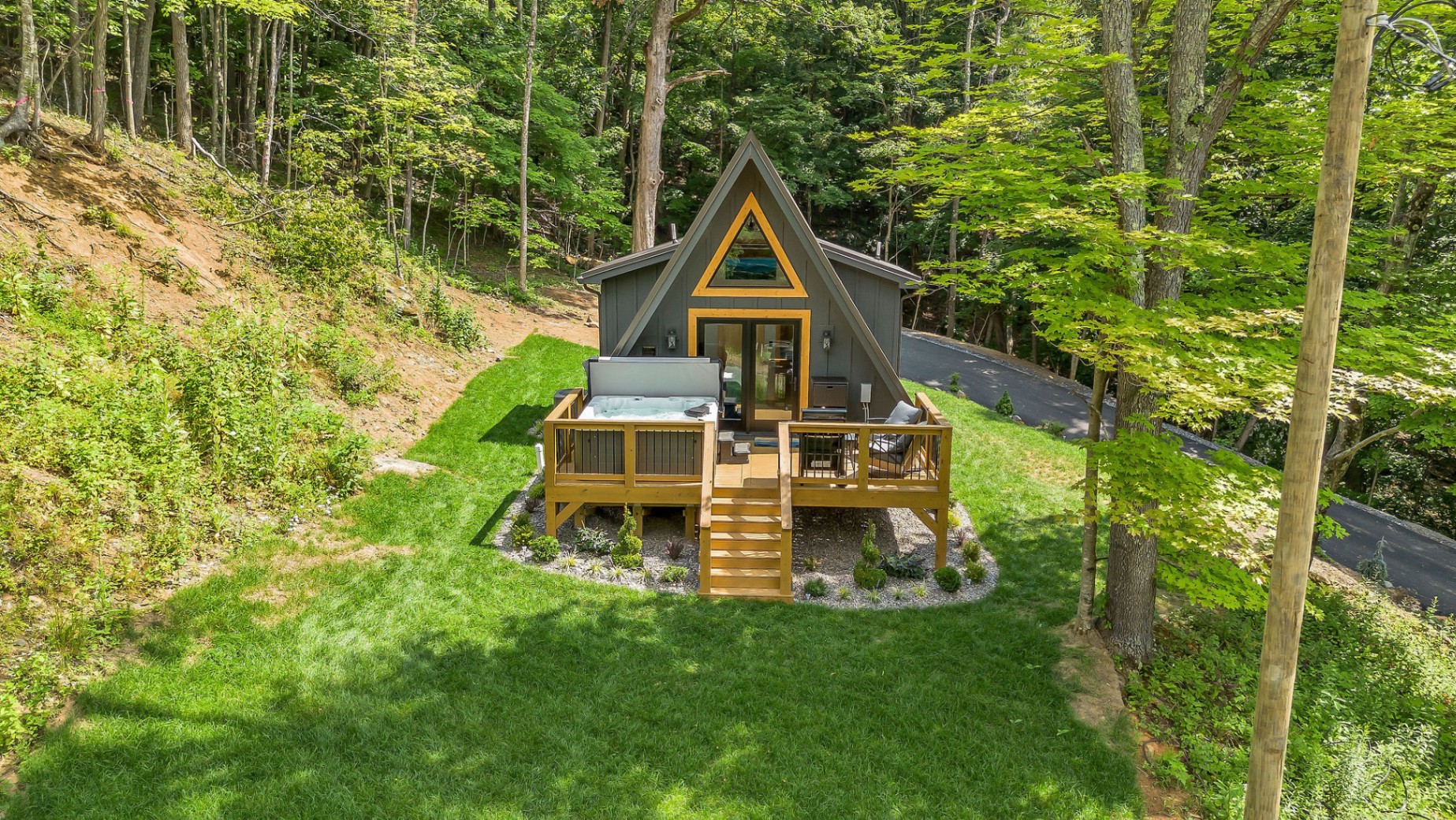 Backyard view of Aframe Backyard view of Aframe - High Peak Aframe Cabin - West Jefferson