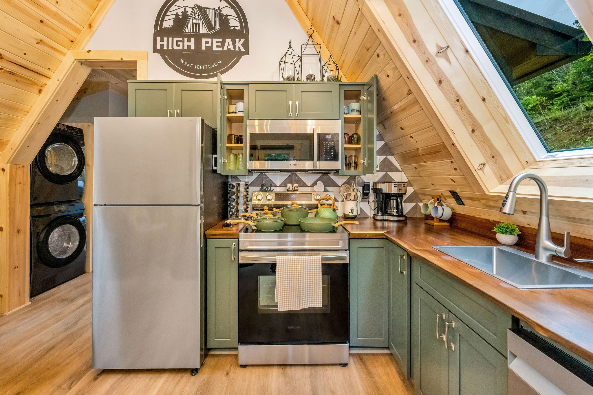 Kitchen view with Skylight Kitchen view with Skylight - High Peak Aframe Cabin - West Jefferson