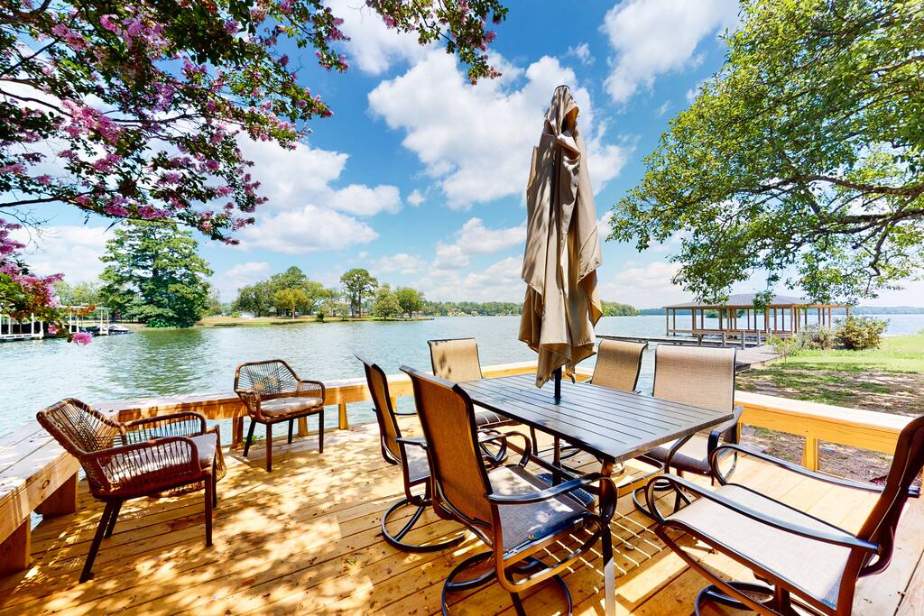 Lake house with pier and grill