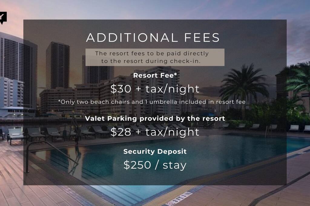 Enjoy a stunning waterfront pool with city skyline views and top-tier resort amenities. 

Please note: Resort Fee ($30 + tax/night), Valet Parking ($28 + tax/night), and a Security Deposit ($250/stay) apply.

