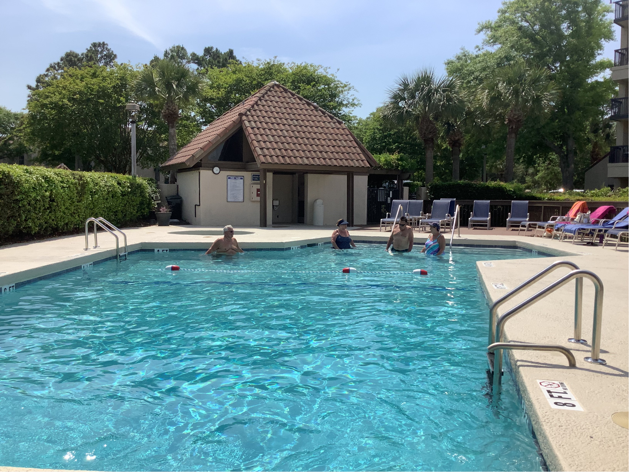 We Love our CQ  Pool and hot tub- new deck furniture and deck features 2023-2024 - The Pearl at Shelter Cove in Palmetto Dunes Resort - Hilton Head Island