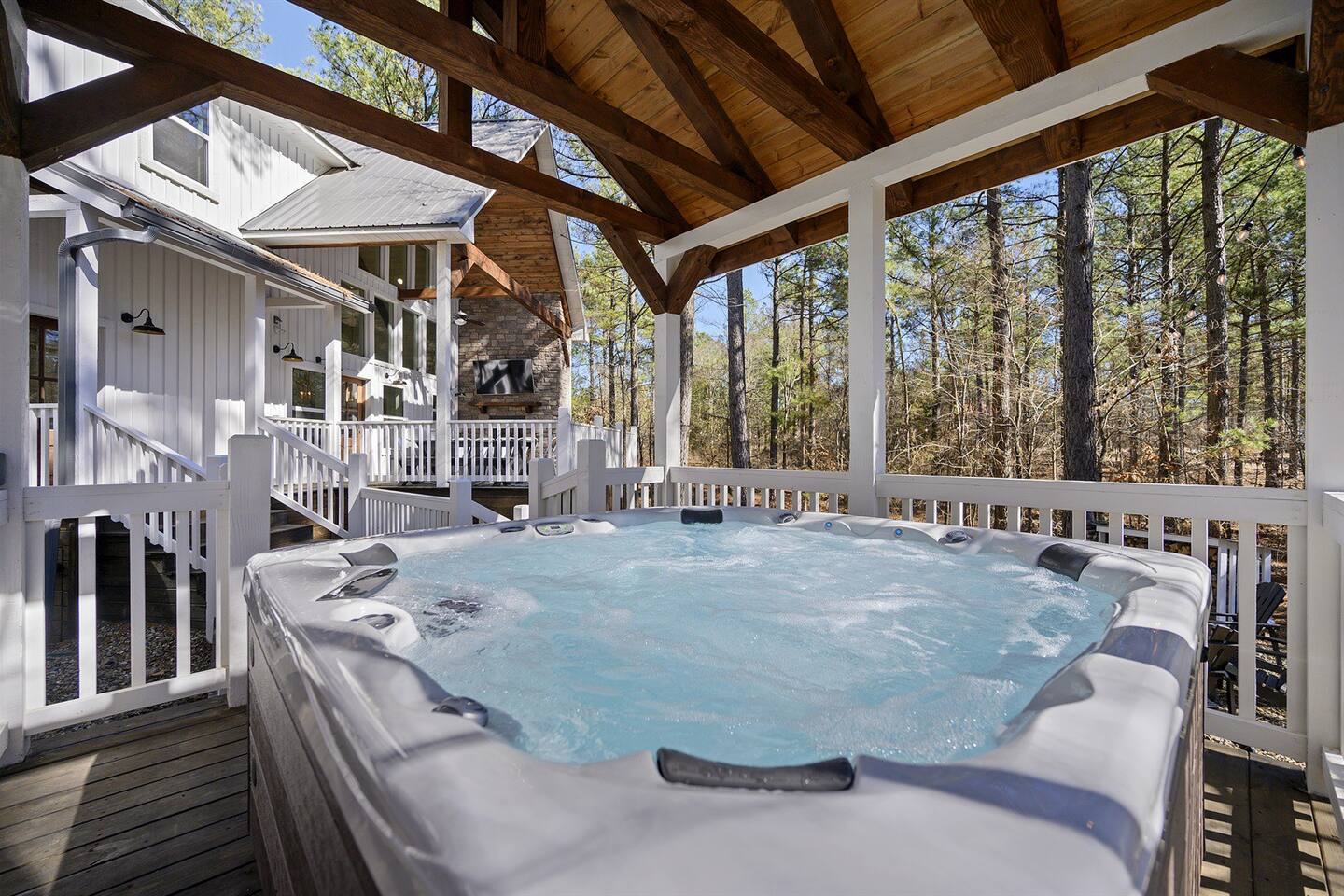 Watch the game or chat with others on the deck from the hot tub