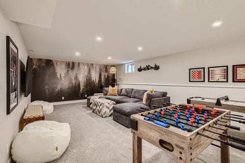 Downstairs Living room w/ comfy sectional and bean bags
