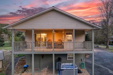 Rear Deck, Balcony, and Hot Tub | Marble, NC | Smoky Mountain Cabin | Riverbend Escape