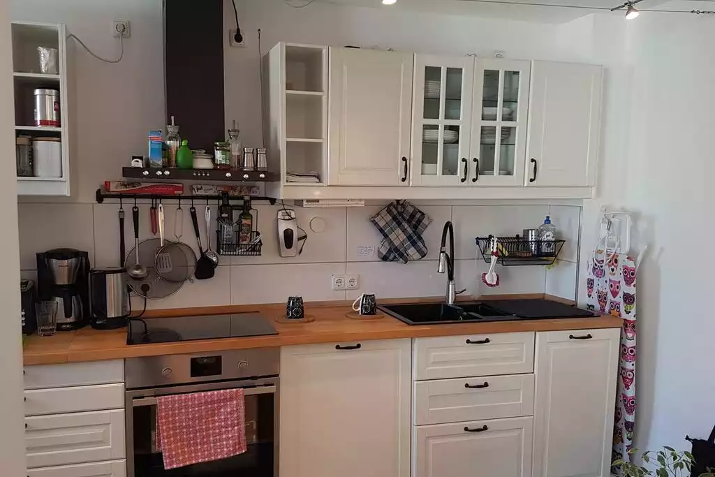 Fully-equipped kitchen (cf. list of amenities) including washing-machine, dishwasher, coffee machine, toaster, sodamaker, water cooker, and more - Cosy 2-room apartment in Heidelberg - Heidelberg