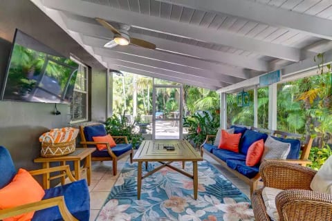 Our Screened-In Porch off the Breakfast Nook and close to the Queen Suite is the part of the home that we love the most. Take a dip in the pool and then enjoy a relaxing time in this outdoor oasis.