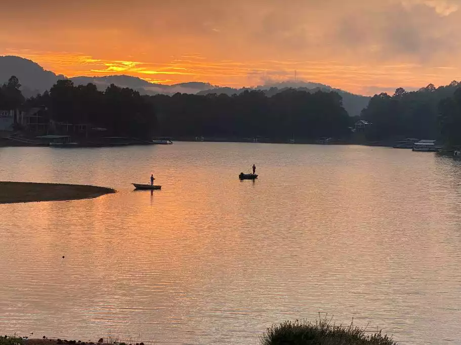 Our location is well known by the locals as a hot spot for fishing. Sit in the hanging swing to enjoy this view. - Lakefront Mountain Suite - Hiawassee