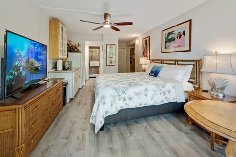 Relax and watch your favorite TV show on the comfortable California King bed.
If needed our beautiful light blocking bamboo drapes will provide extra privacy.