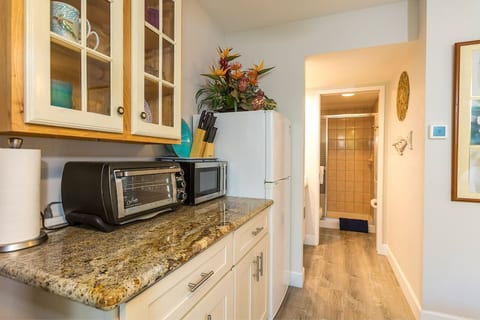 Woke up early? Cook your morning breakfast in the convenient kitchenette. Check out other photos to see our recently remodeled bathroom!