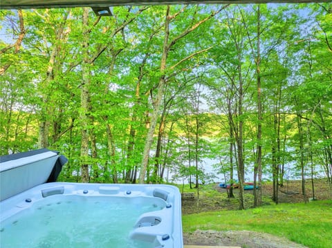 The luxurious warmth of our lakefront hot tub while in nature's best time of the day