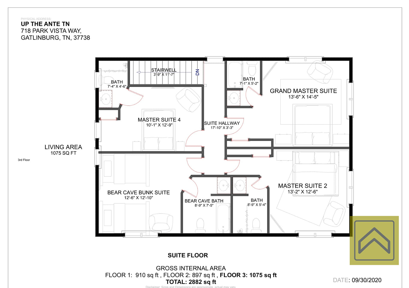 Suite Floor 2D Floorplan  - all bedrooms have their own private bath!