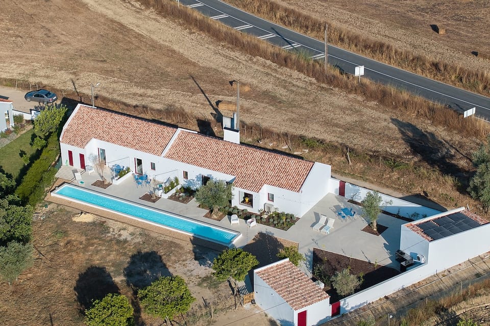 The property and lap pool from above