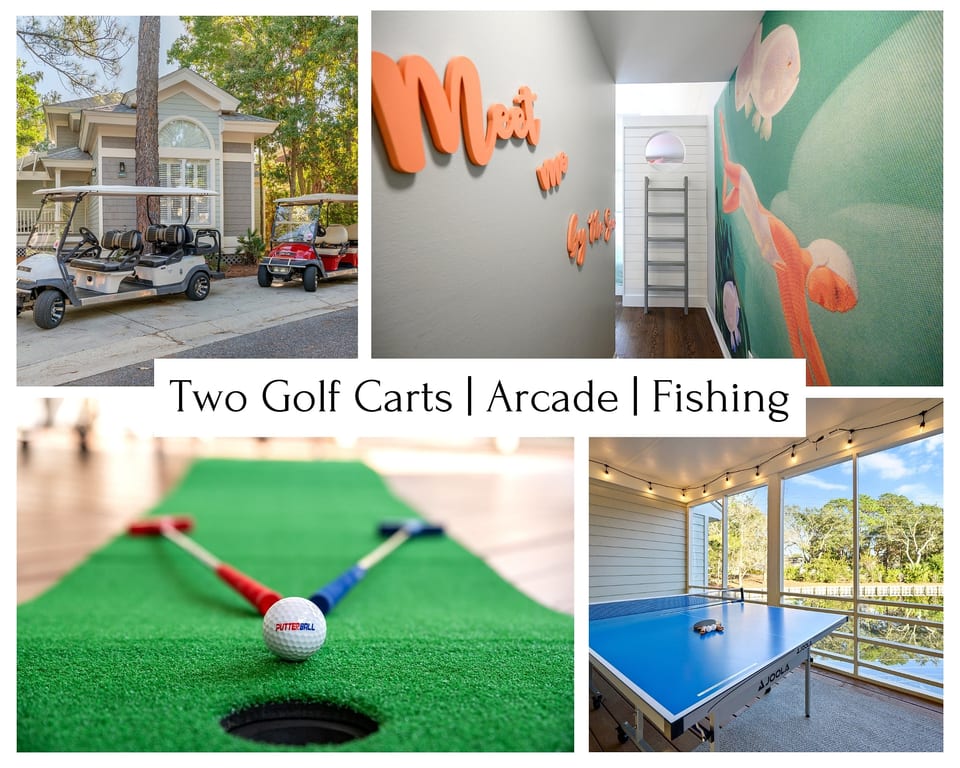 TWO Golf Carts, Indoor Family Fun, Lakeside Fishing