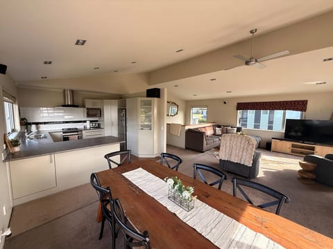 Dining room, kitchen and living room