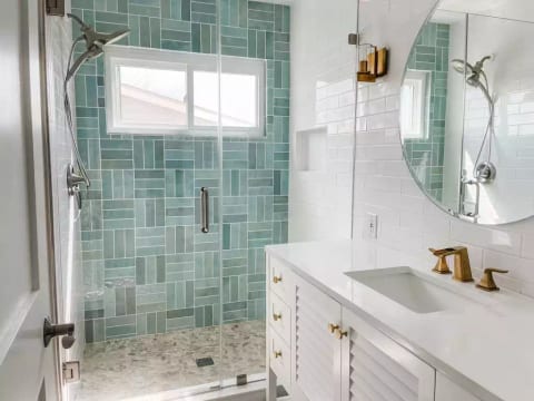Main level bathroom with large shower