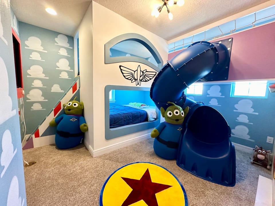 Toy Story Room has 2 Queen, @ twins and slide :)