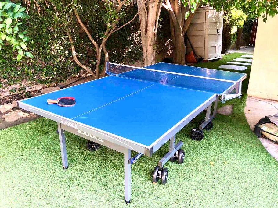 Expansive recreational space equipped with a ping pong table and an assortment of entertaining games.