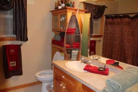 master bath upstairs; shower/bath combo traditional