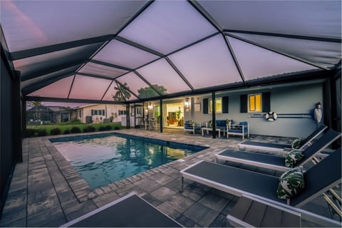 Relaxing by the heated, saltwater pool