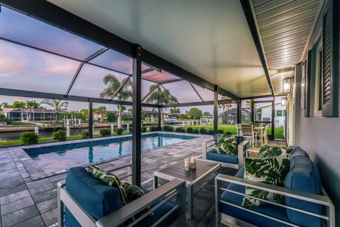 Relaxing by the heated, saltwater pool
