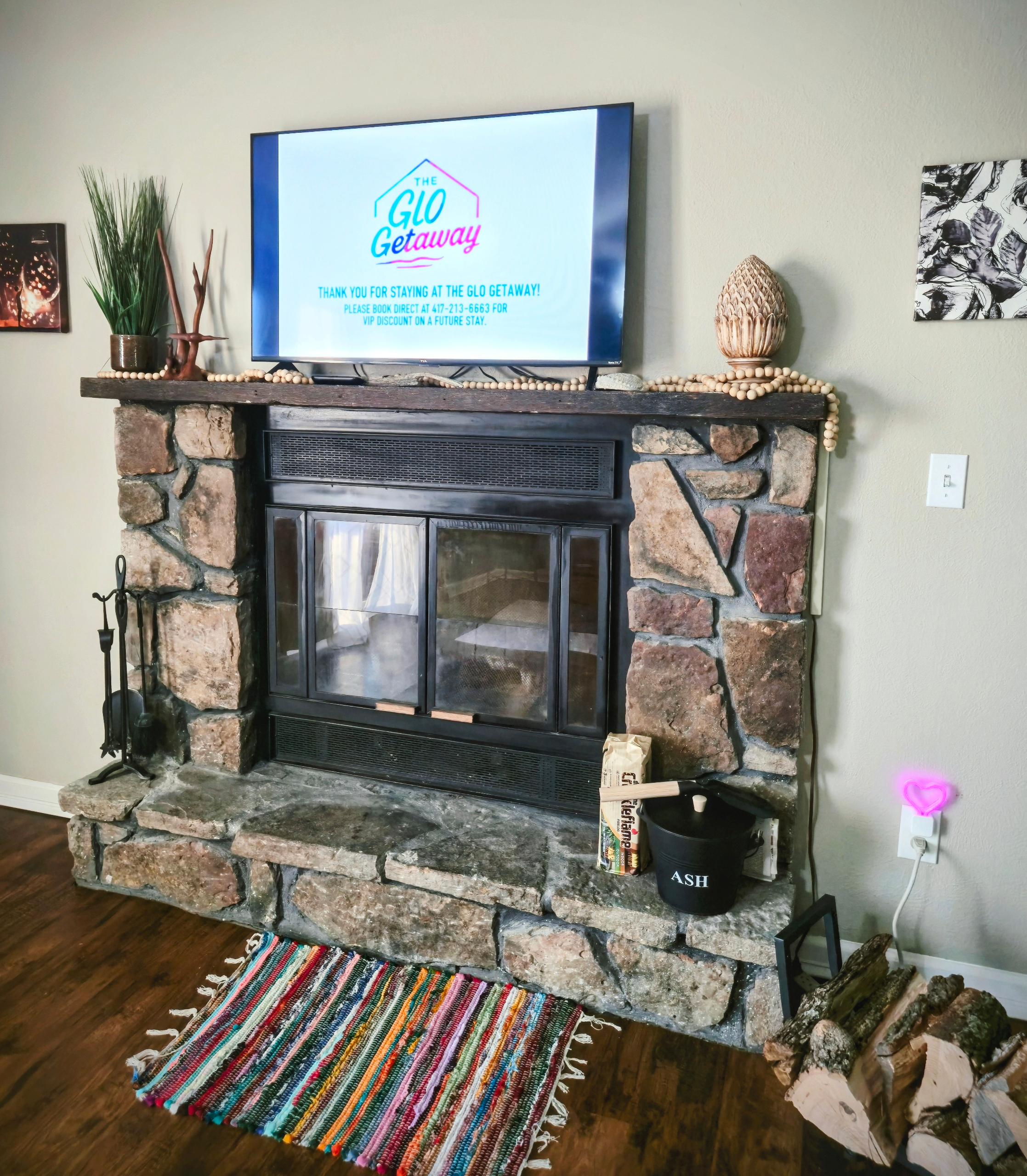 Enjoy a cozy fire in the wood burning fireplace. Wood provided!