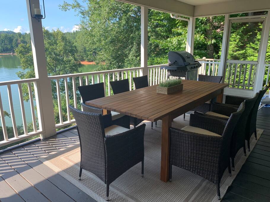 Teak wood table with seating for 8
