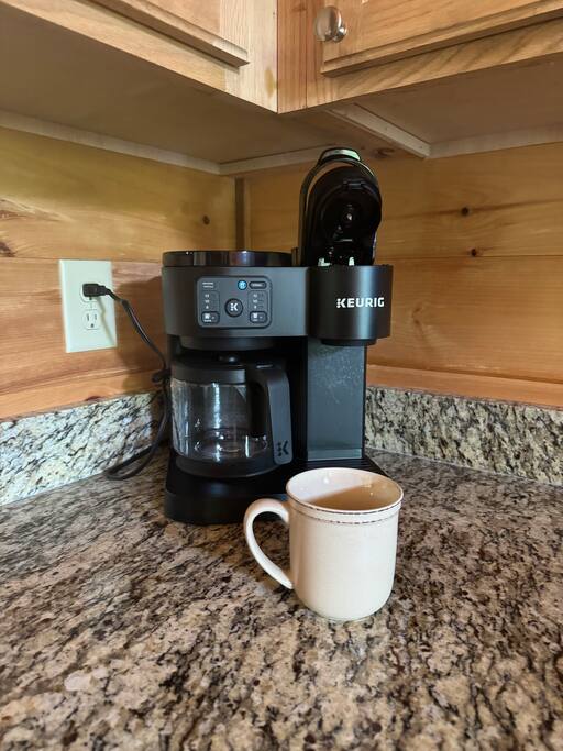 Morning coffee! We have you covered with K-cups provided. Perfect for sipping on the porch 