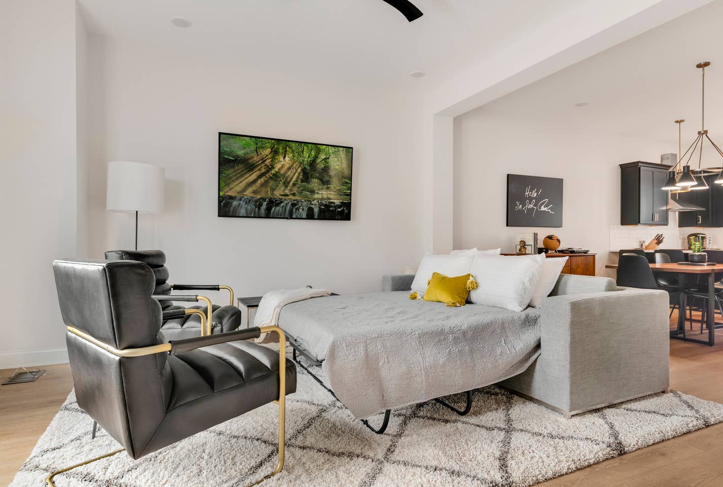 The couch opens up to a queen-size sofa bed so you can sleep an extra 2 people (total of 8).