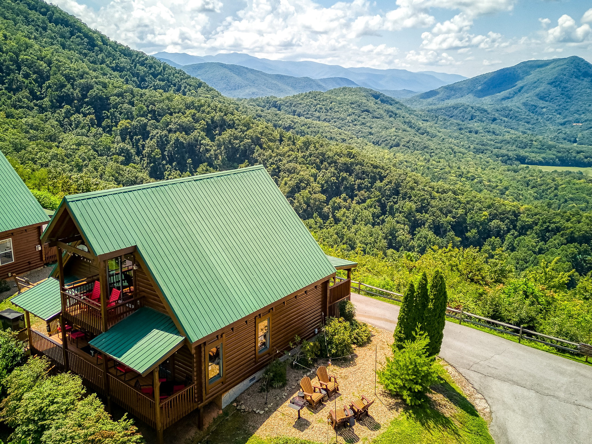 Breathless Cabin has incredible views of the Great Smoky Mountains National Park and Wears Valley below.  Two enjoyable features of the cabin are that guests can enjoy the Sunrise over Cove Mt. from the back porch and the Sunset from the front porch.