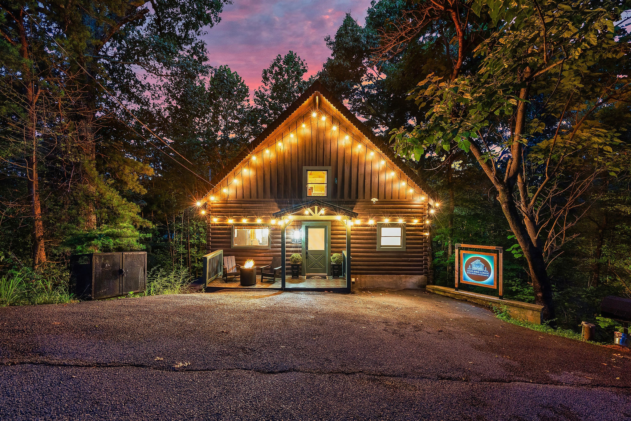 Romantic night views at this luxury couples cabin with hot tub and fireplaces — perfect getaway near Gatlinburg.r Pigeon Forge