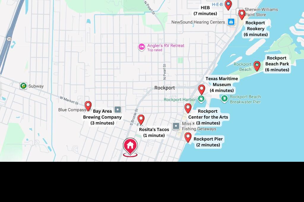 Your stay will be close to everything in Rockport including the fishing pier, downtown, and Rockport Beach!