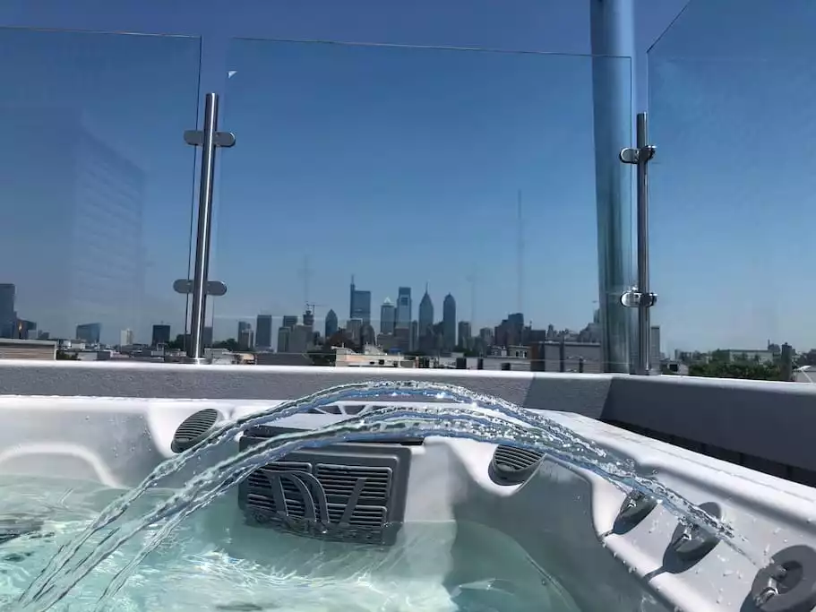 Luxury hot tub with amazing Philadelphia skyline view