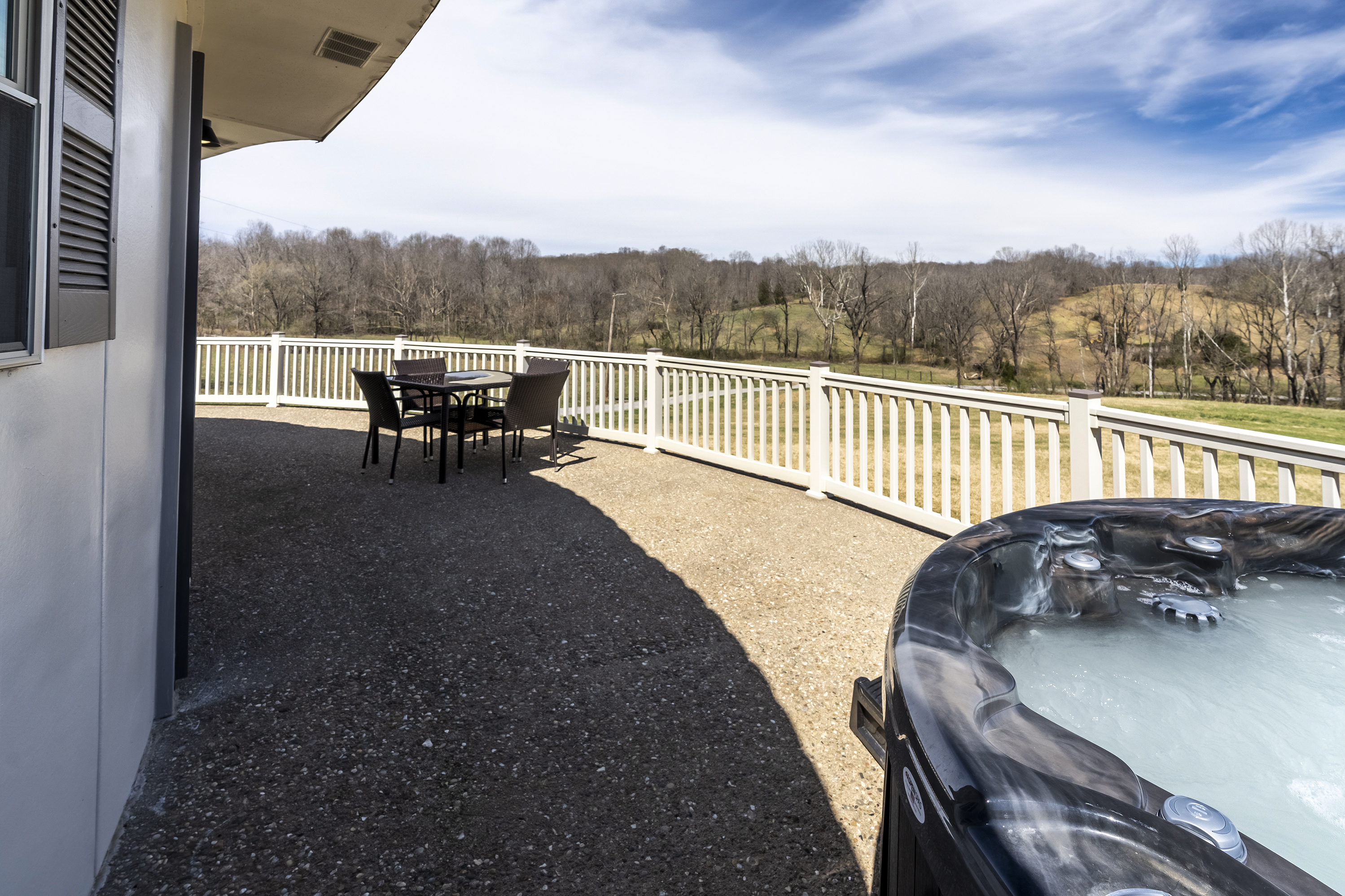 Hot tub and seating outside