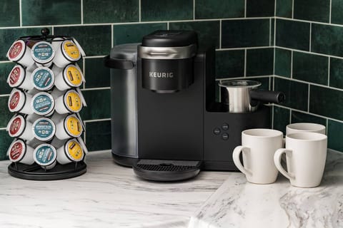 Kick off your day with a quick cup at the coffee station — stocked with a variety of pods and ready when you are.