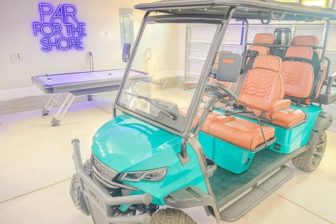 A complimentary golf cart is provided for beach access within one mile of the home, on roads 35 mph or less, during daylight hours. Rental agreement and ID verification required before check-in and golf cart use.