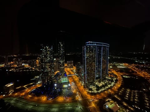 The 54th-floor apartment in Horizon Tower, Reem Island, Abu Dhabi, offers a stunning panoramic view of the city's skyline and the Arabian Gulf. 