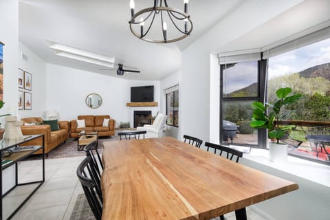 Plenty of room at the hard wood dining table! Dine, or play games!